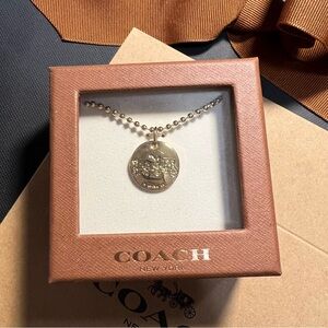 NWT Coach Gold Horse and Carriage Coin Necklace Gift Box Set Bag F90557 Classic